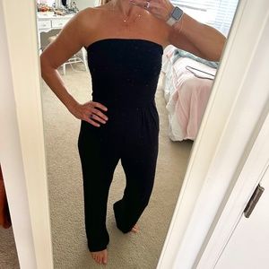 Hello Miss Strapless Jumpsuit - Black Cotton/Spandex/Rayon - S